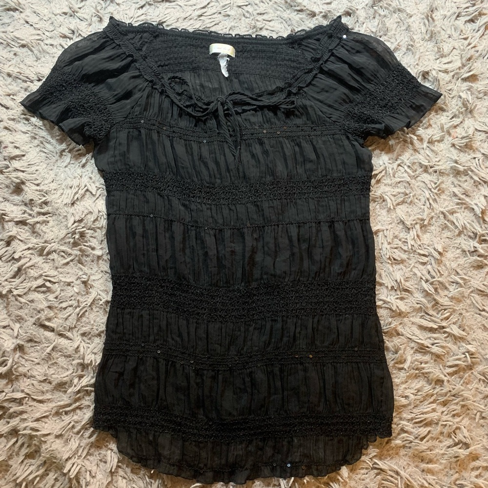 Vintage Y2K Casual Land black sheer rutched blouse